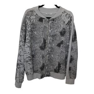 TRANSFER FASHION LONG SLEEVE ZIP JACKET, WOMENS, XL, BLACK & GREY PATTERN